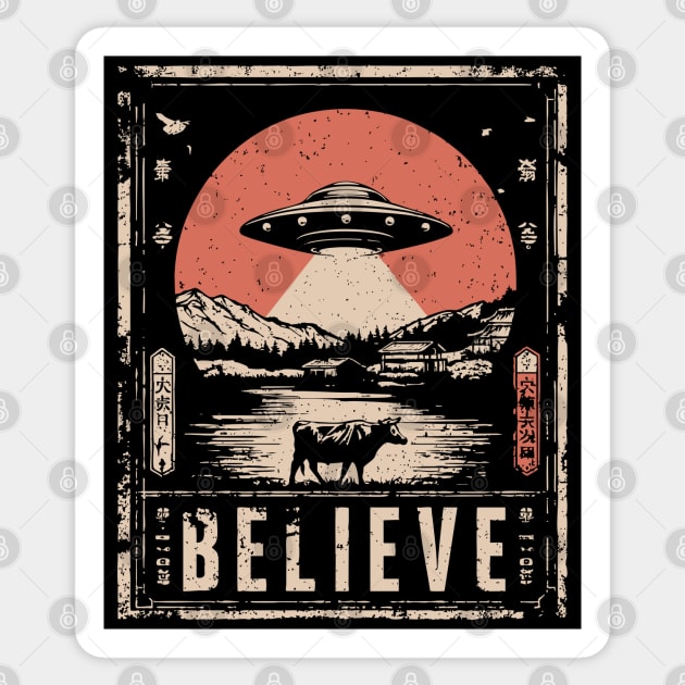 Believe in UFOs – Retro Alien Sightings Sticker by TuncGK